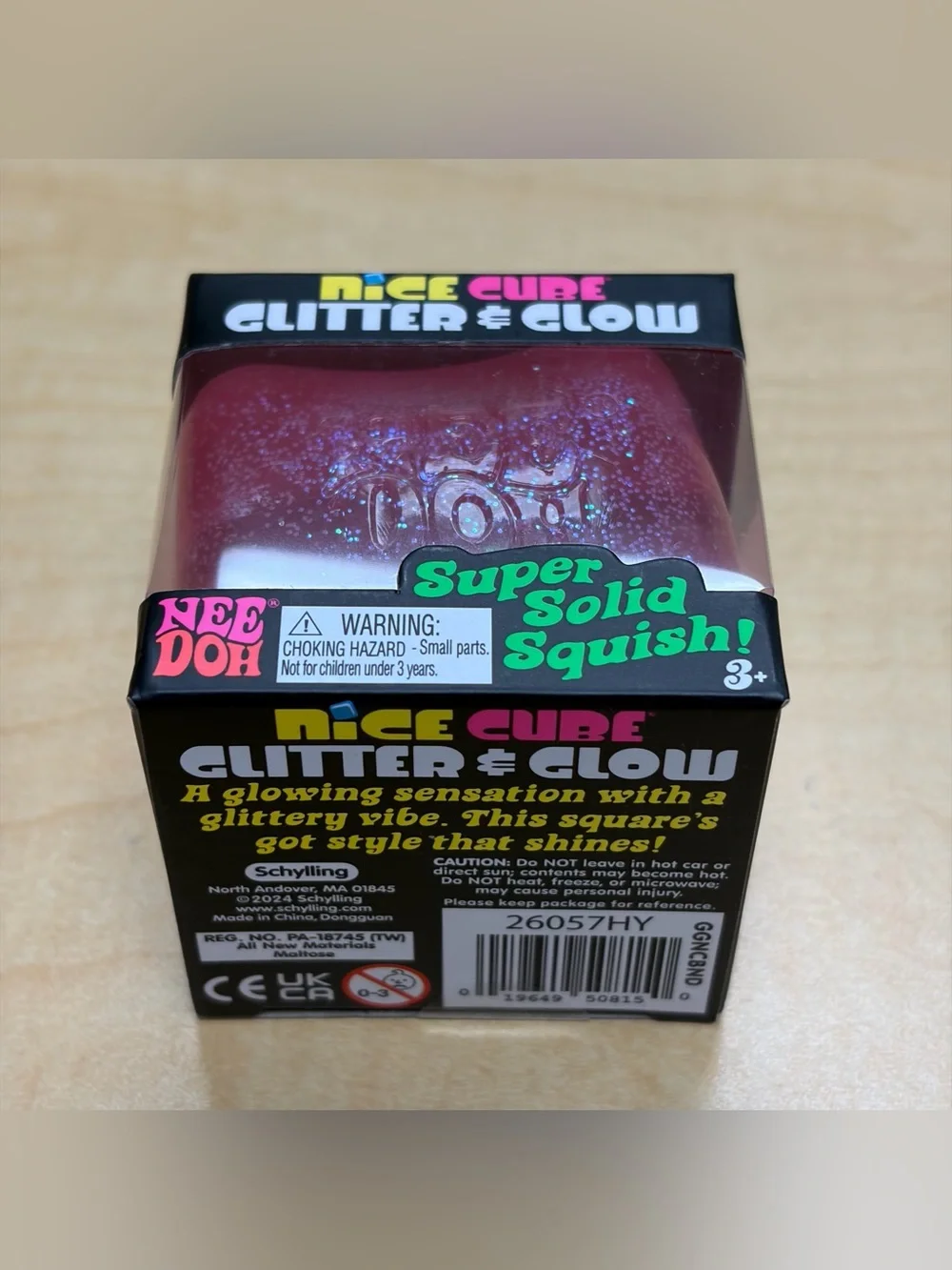 NeeDoh Nice Cube Glitter & Glow Squishy Stress Toy Pink Super Solid Squish New